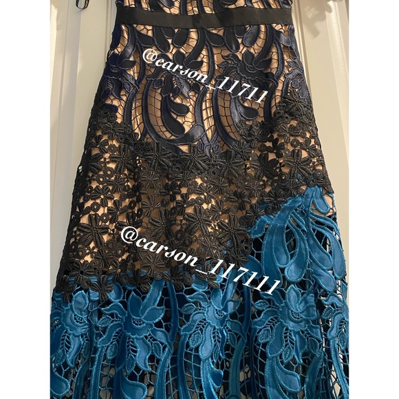 NWT Self Portrait Prairie Midi Dress Navy/Teal - Picture 6 of 17